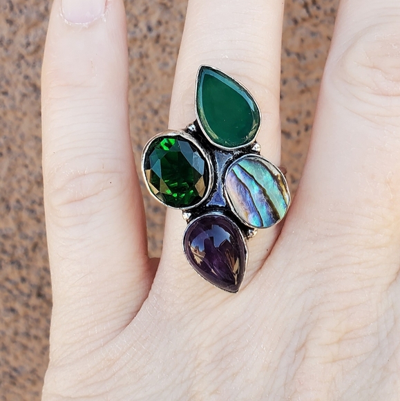 New Huge Multi Gemstone 925 Silver Statement Ring. - Picture 4 of 8